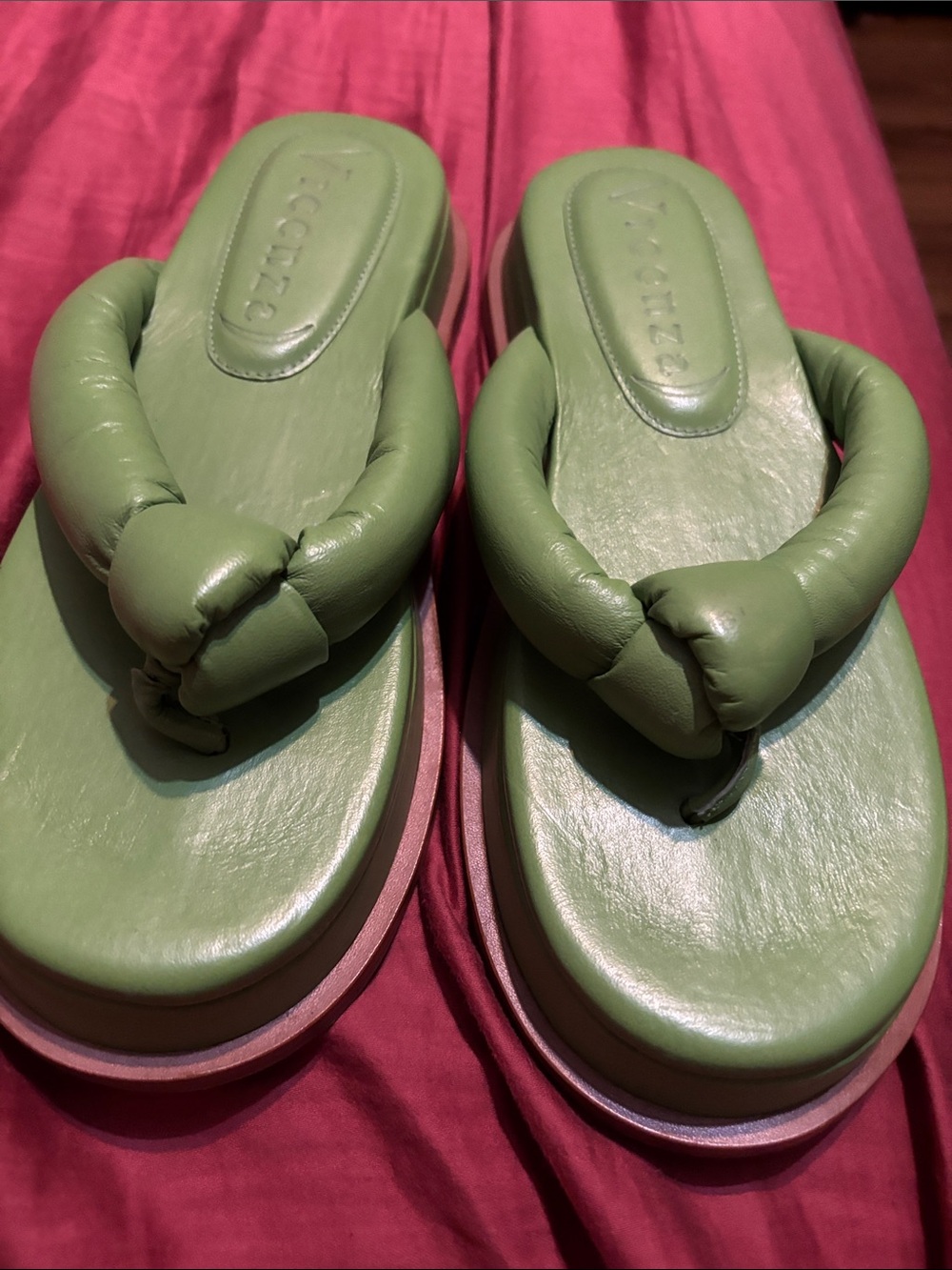 Padded Green Platform Thong Sandals by Bottega Veneta
